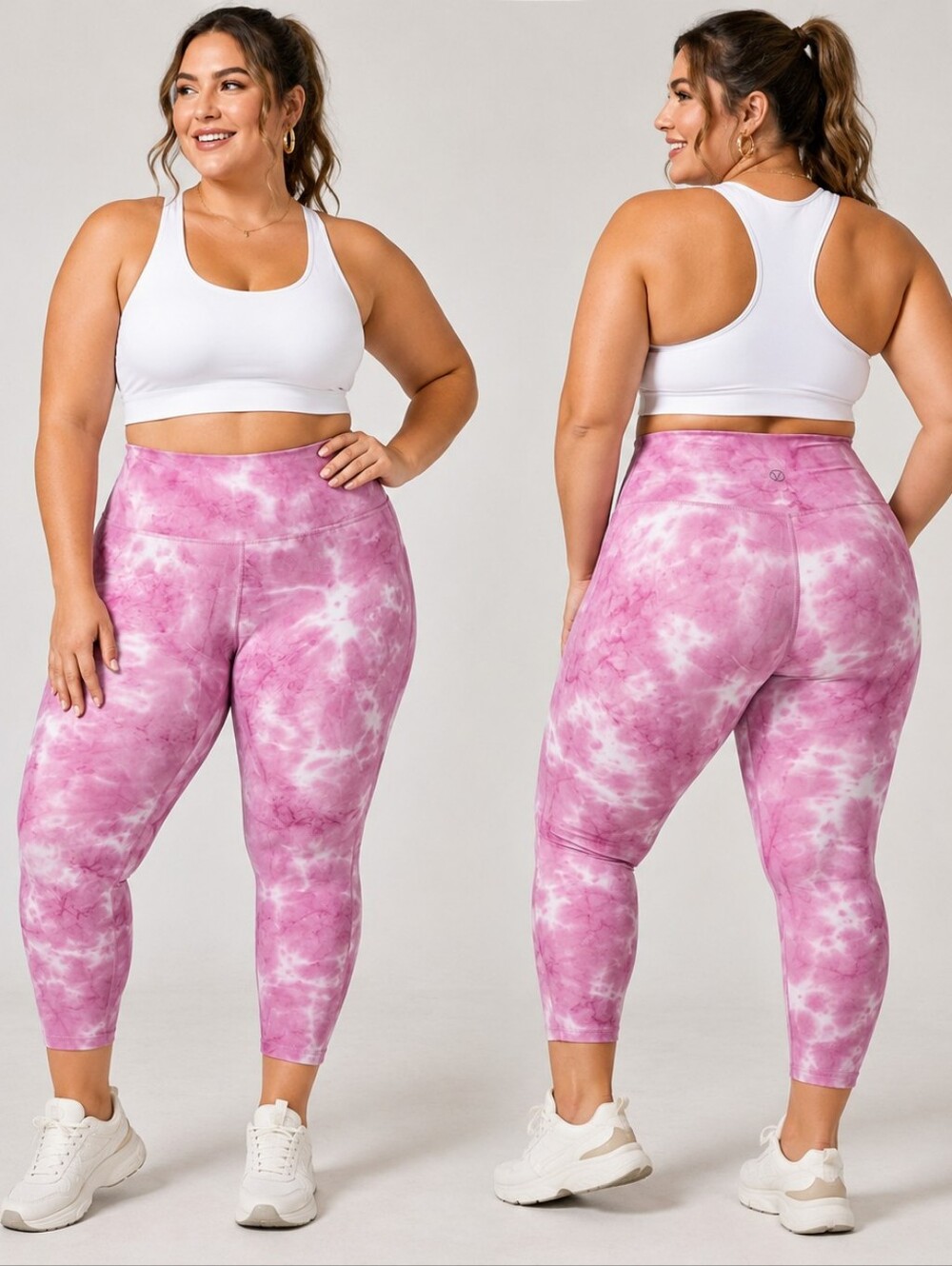 Pink Tie Dye 7/8 Leggings Size 1X High Rise Athleisure Heather Rose Activewear